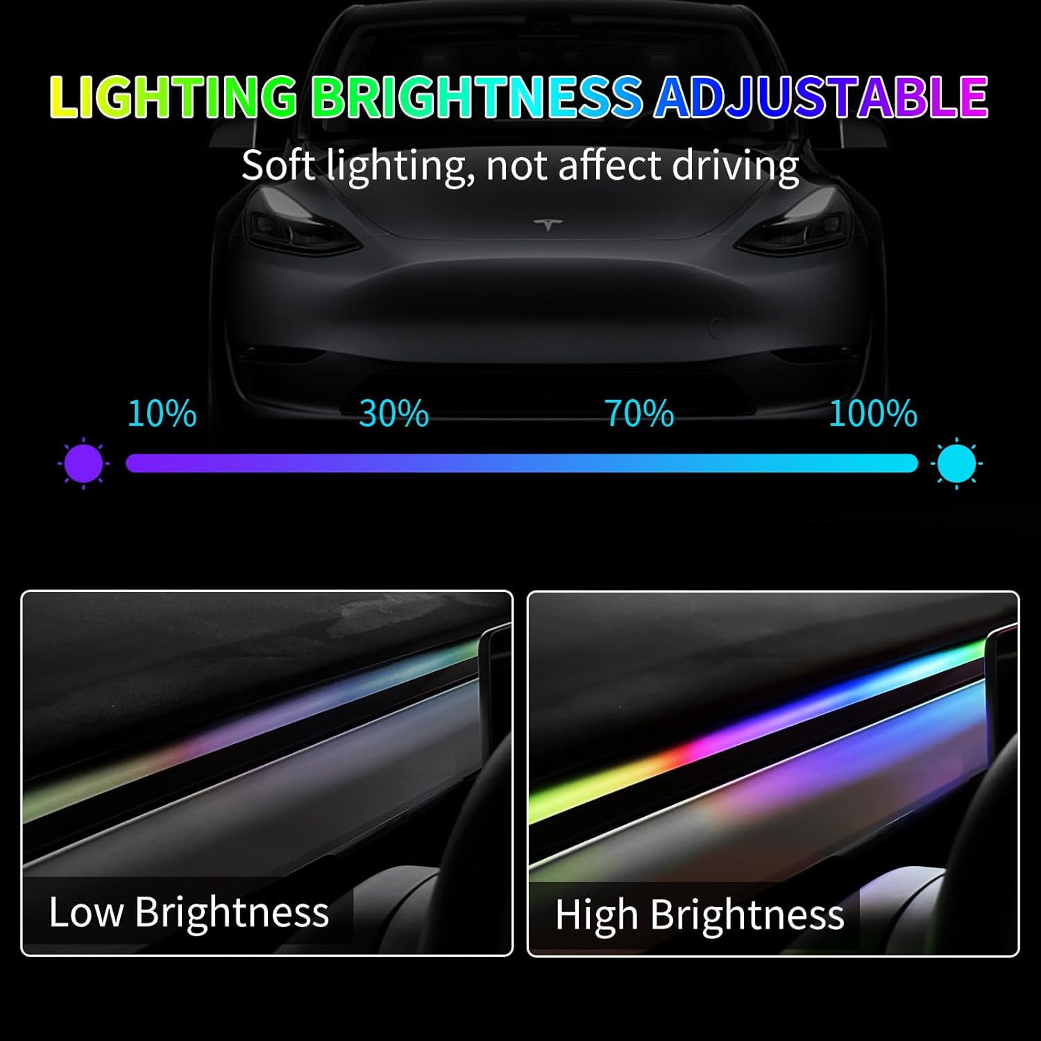 Uxcer 2025-2021 Tesla Model 3/Y Interior Neon Lights for Dashboard, RGBIC Color Changing LED Strip Lights with App & Remote Control,Tesla Model 3/Y Accessories(Not Fit for M3 Highland & My Juniper) - Image 3