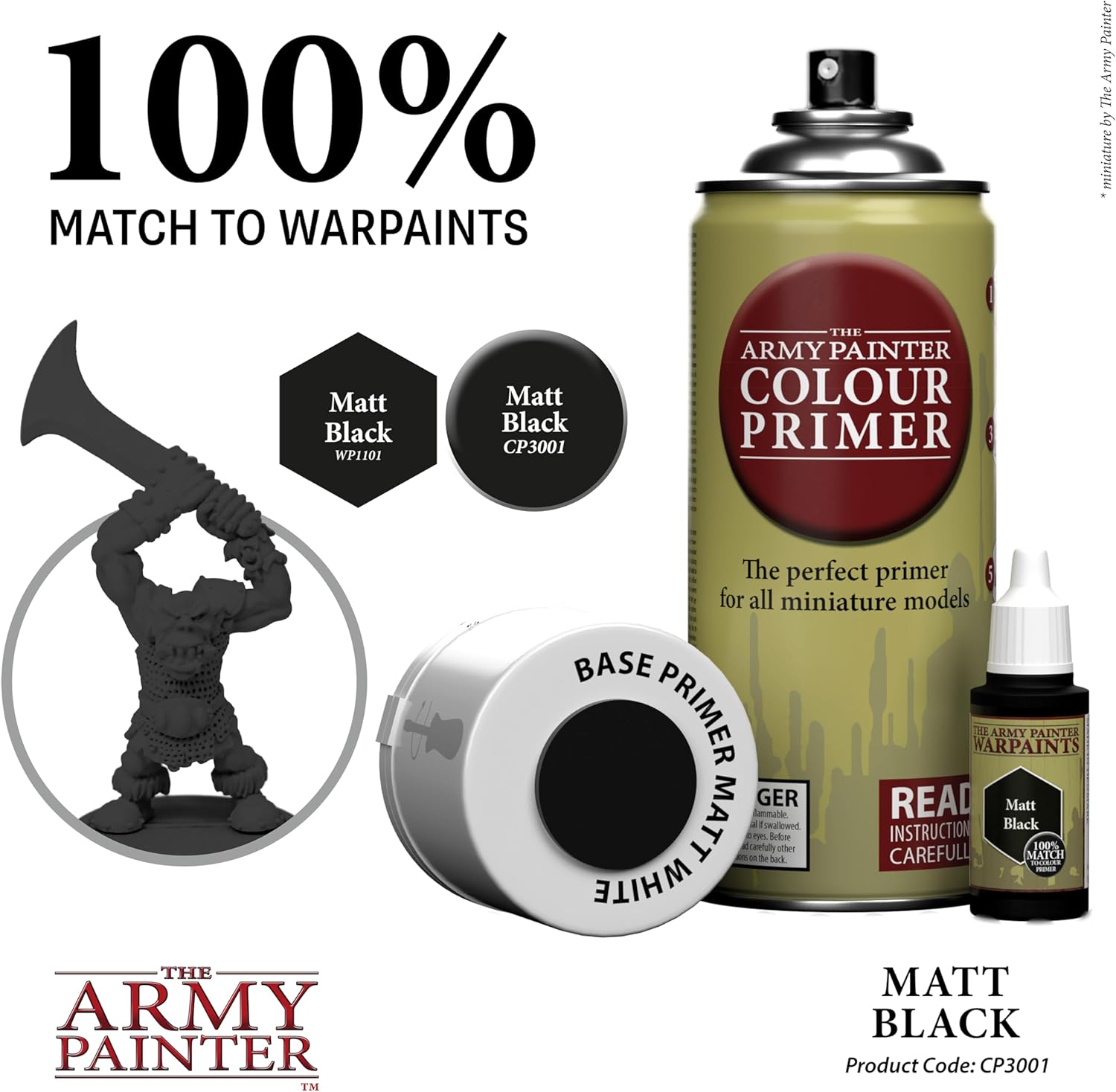 The Army Painter Base Primer Matt Black, 400 mL Acrylic Spray Primer, Spray Paint Basecoat for Miniature Priming, Tabletop Roleplaying, Boardgames, and Wargames Miniature Modelling - Image 4
