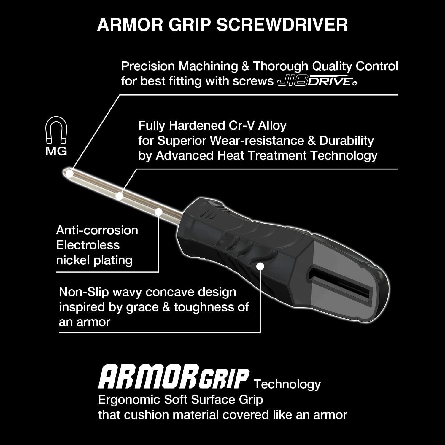 VESSEL - ARMOR GRIP™ Screwdriver Cross Point 4PC. Set (JISDRIVE) No.550APH4PBU - Image 6