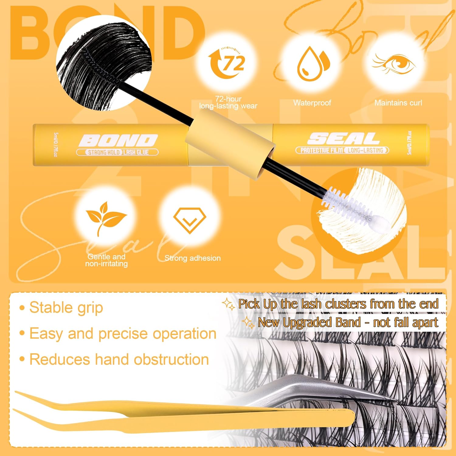 Manga Lash Clusters Kit Natural Eyelash Clusters Kit Wispy Lash Extensions 180pcs Spiky Cluster Eyelash Extensions C Curly 11-13mm Eyelash Extension Kit with Bond, Seal and Tweezers by Ruairie - Image 6