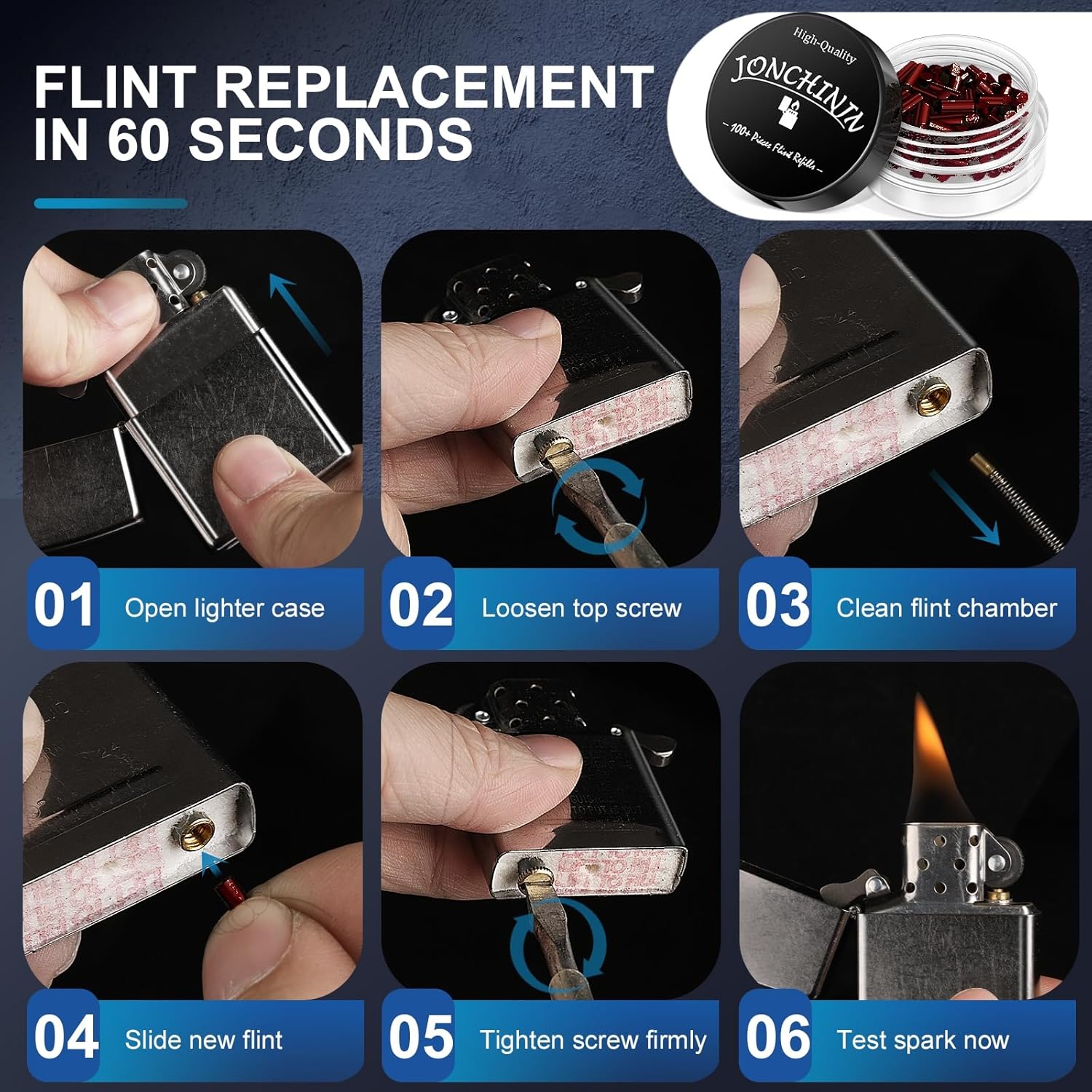 Lighter Flints 100 Pcs, Premium Flint Replacement Refills, Multi-Brand Compatible with Zippo and Clipper, Most Lighters, Long-Lasting, Fast-Igniting and Durable JONCHINJN (Red) - Image 5