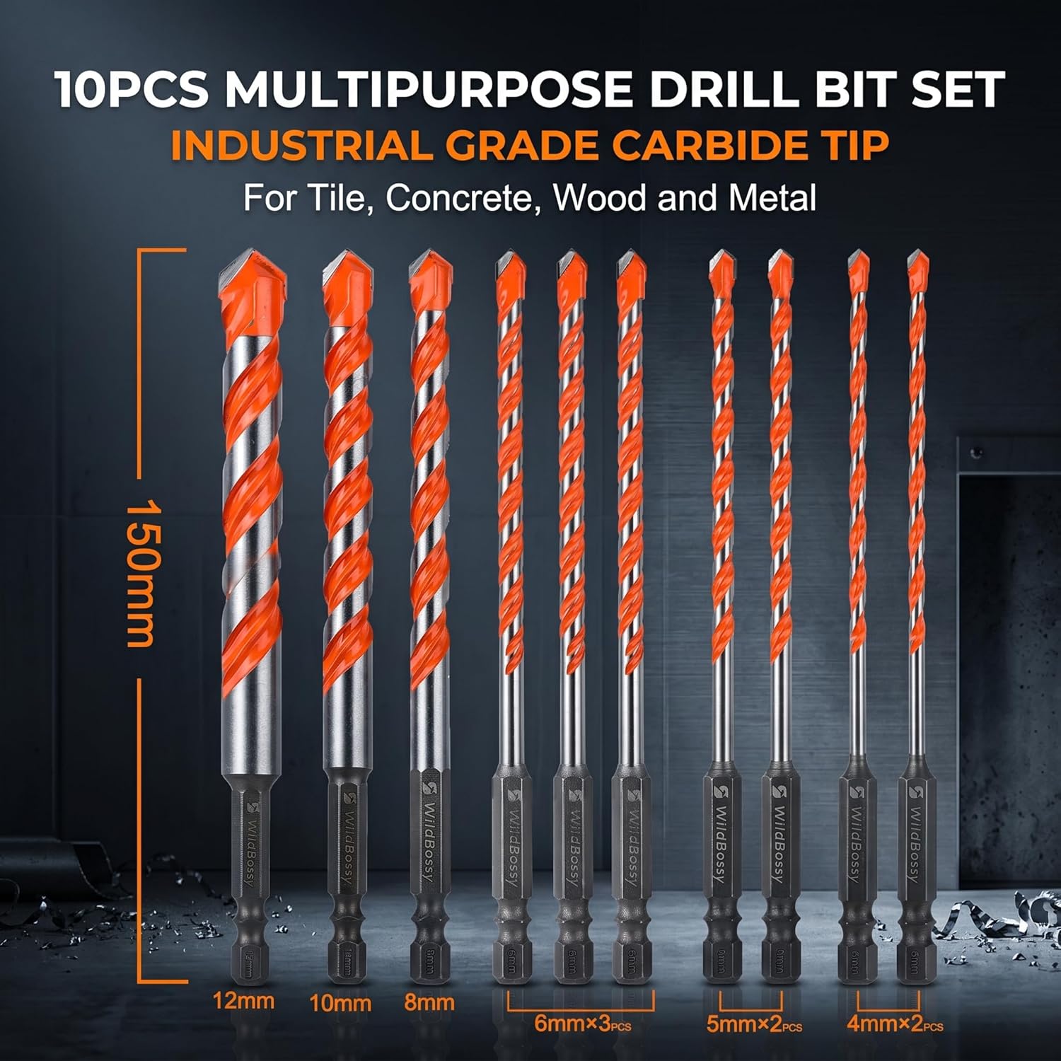 Concrete Carbide Drill Bits Hex Shank Masonry Cement Tile Drill Bit Set for Glass/Brick/Plastic/Cement/Tile 4mm-12mm (10PCS) - Image 2