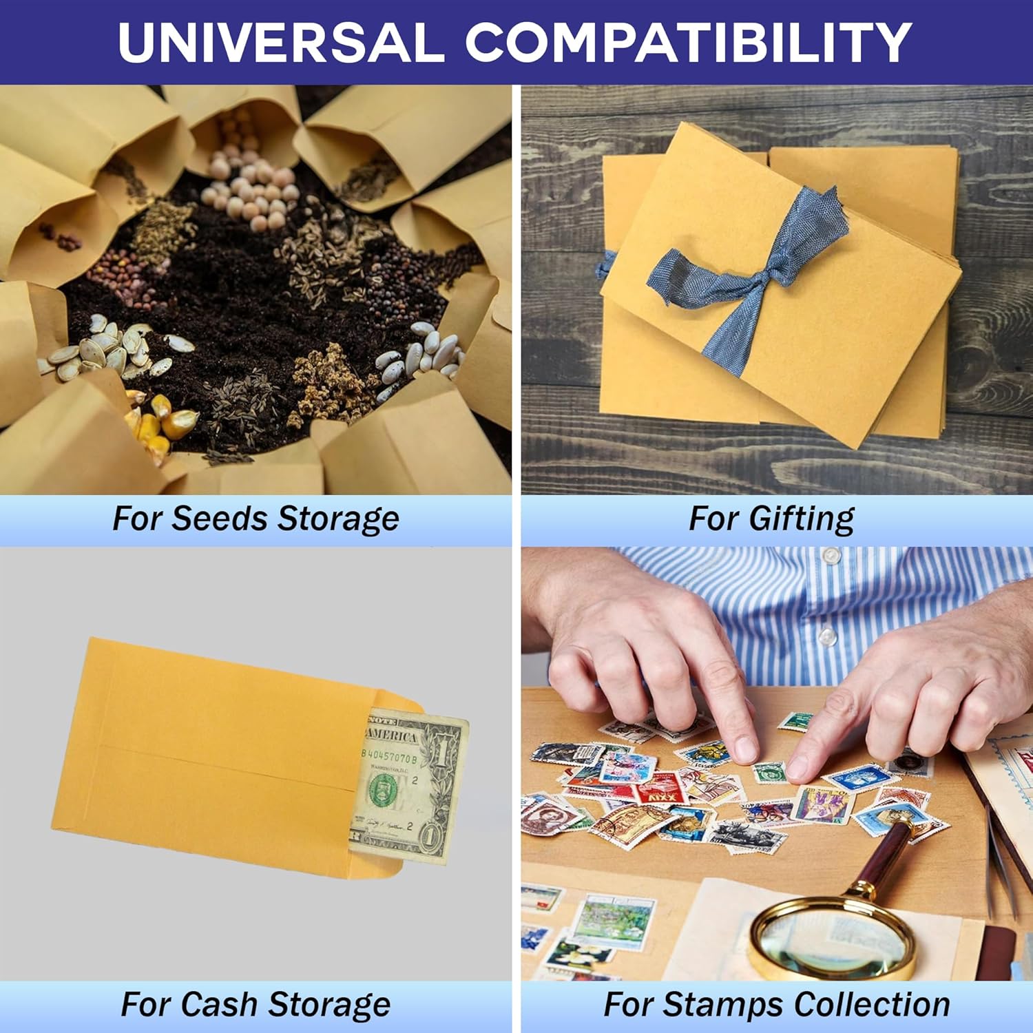 #1 Coin Envelopes Durable Kraft 2.25"x3.5", 250 Pcs Small Key Envelope with Gummed Flap, Seed Envelopes for Storing Seeds, Tip Envelope for Cash - Image 5