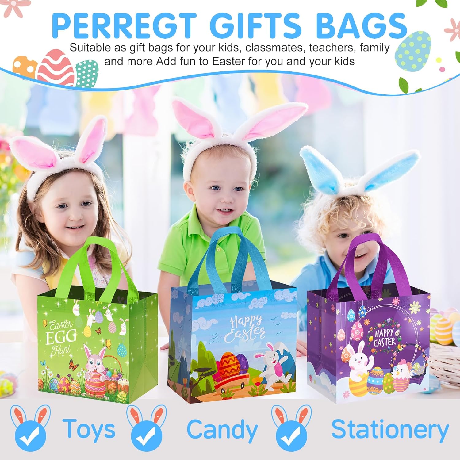 Bwhrmt Easter Basket Stuffers,Egg Hunt Bags Bunny Carrot Chick Gift Bags with Handles,Party Supplies,Happy Small Easter Baskets Container,8.27x7.9x5.9inch 6-Piece. Easter Basket Ideas Gifts for teens - Image 3