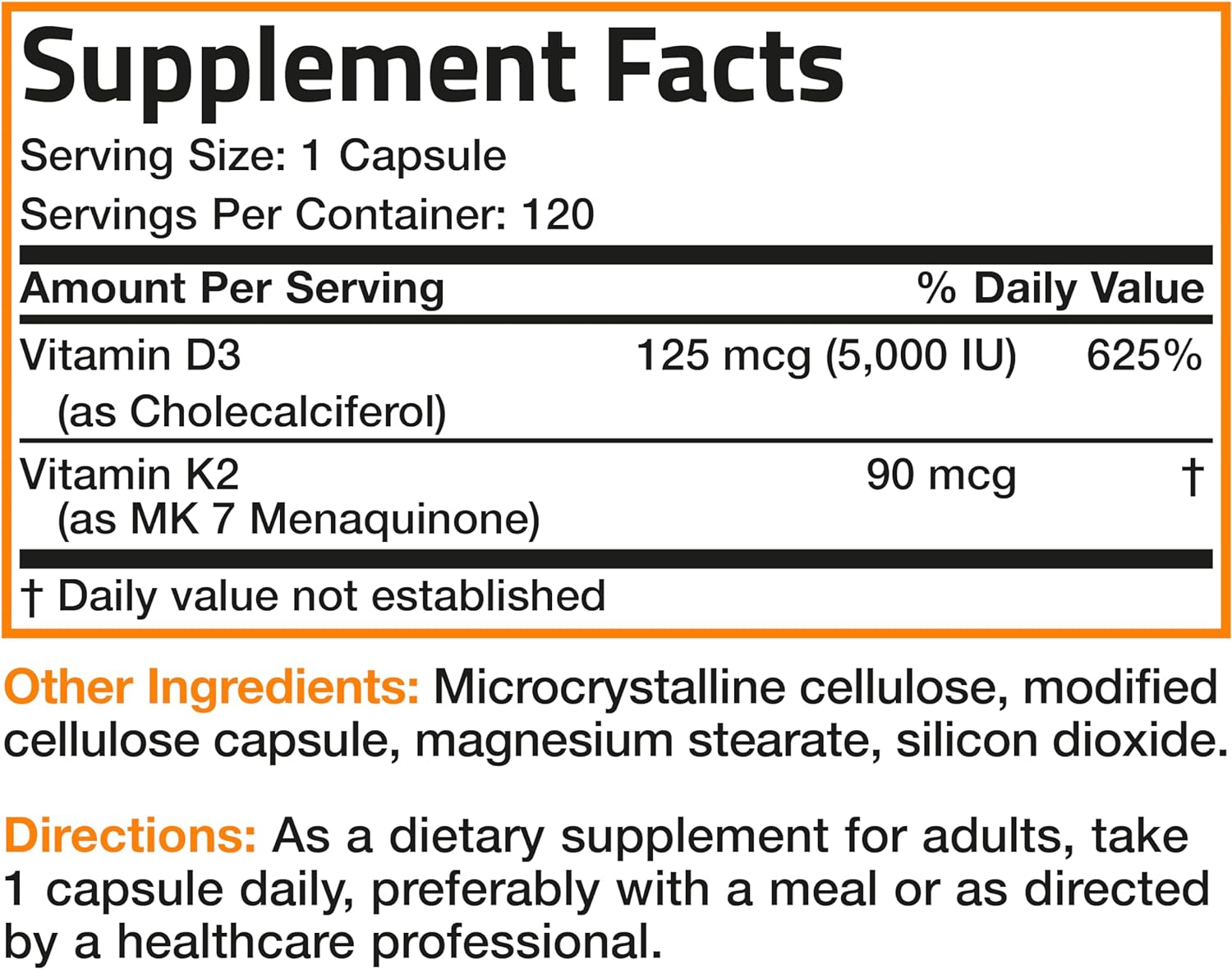 Bronson Vitamin K2 (MK7) with D3 Supplement Non-GMO Formula 5000 IU Vitamin D3 & 90 mcg K2 MK-7 Easy to Swallow D & K Complex, 120 Capsules - Image 8