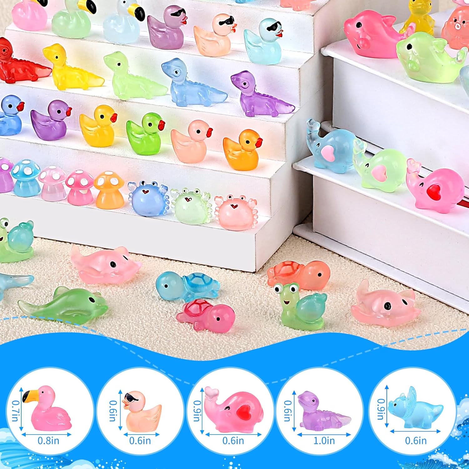 100 Pcs Mini Resin Animals Mini Figures to Hide Tiny Resin Animals Glow in The Dark for Dollhouse Decor for Micro Landscape Aquarium Party Deor - Image 7