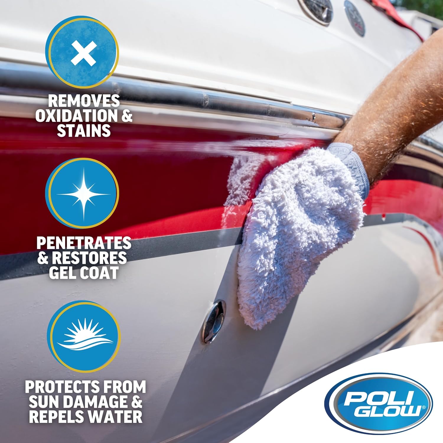 Poli Glow Deluxe Boat & RV Restoration Kit–Removes Oxidation, Seals & Protects–Restores High-Gloss Shine to Fiberglass & Gelcoat–New Liquid or Classic Powder Poli Ox–Easy, Long-Lasting 6-in-1 System - Image 5