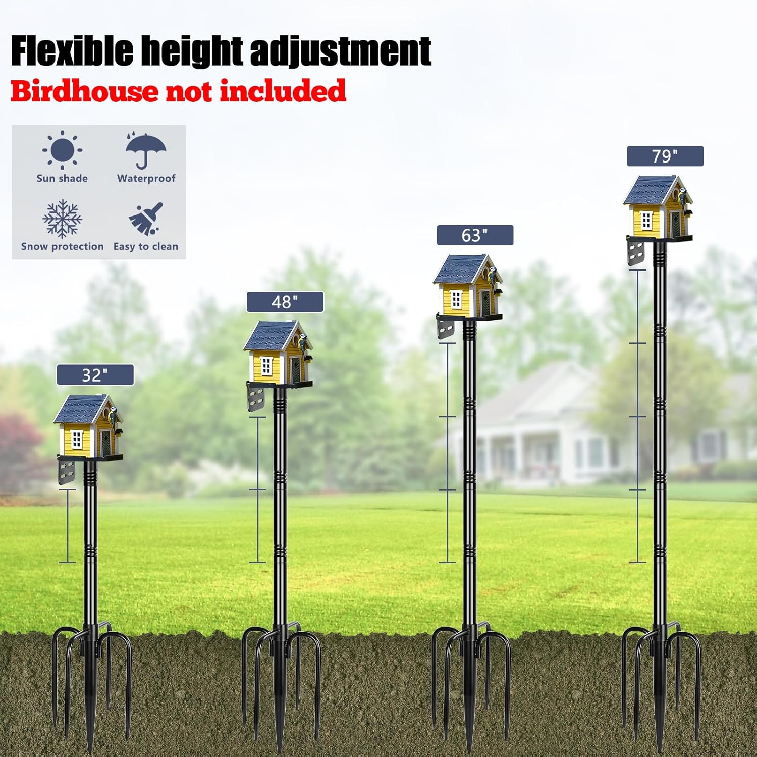 Gtongoko Smart Bird Feeder Pole 1-Inch Dia 79 Inch Bluebird House Pole for Outdoors Weather Station Heavy Duty Metal Mounting Kit Adjustable Bird Feeder Stand Black - Image 5