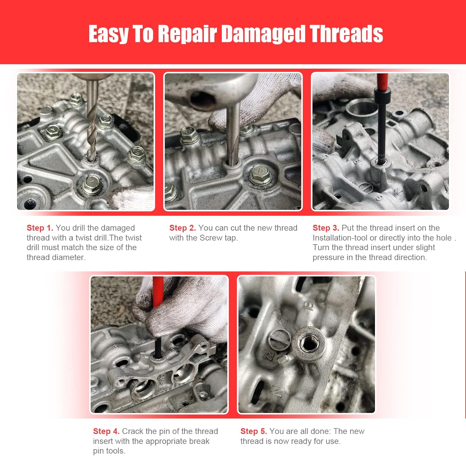 BILITOOLS 5/16-18 inch Thread Repair Kit, HSS Drill Helicoil Repair Kit SAE - Image 7