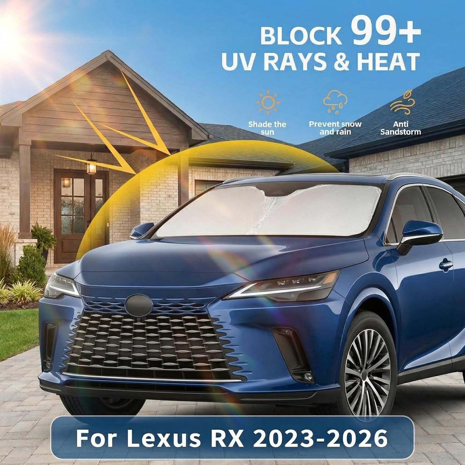 Custom Fit Windshield Sun Shade for Lexus RX 2023-2026, Double Layer 280T for RX 350, RX 350 F Sport, RX 350L Front Window Visor, Foldable UV Ray Blocker, Summer Car Accessories Must-Have - Image 2