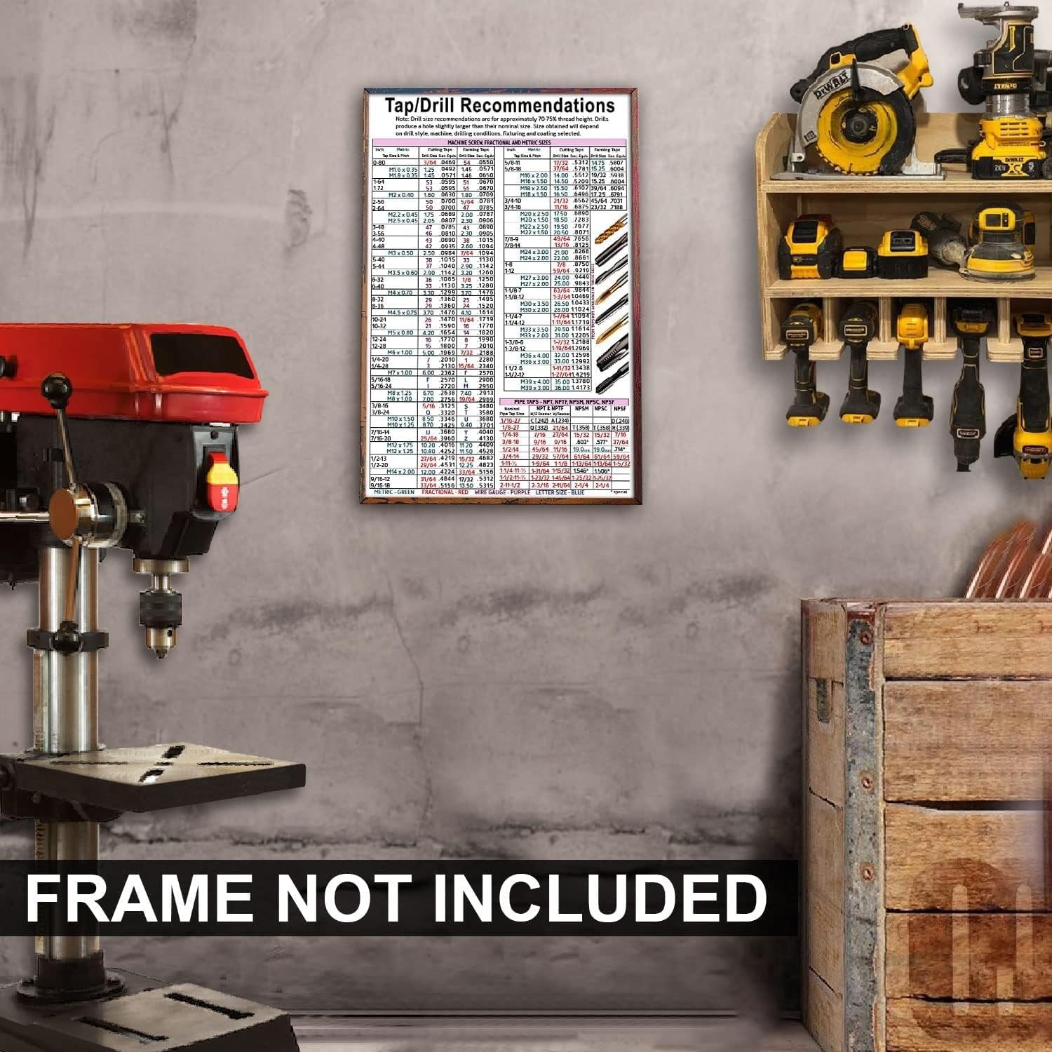 KING PRINT Tap Drill Knowledge, Tap Drill Recommendations Chart Poster with Machine Screw, Fractional and Metric Sizes Poster Wall Art Hanging for CNC Shop, Garage, Toolbox Unframe Poster (12x18) - Image 4