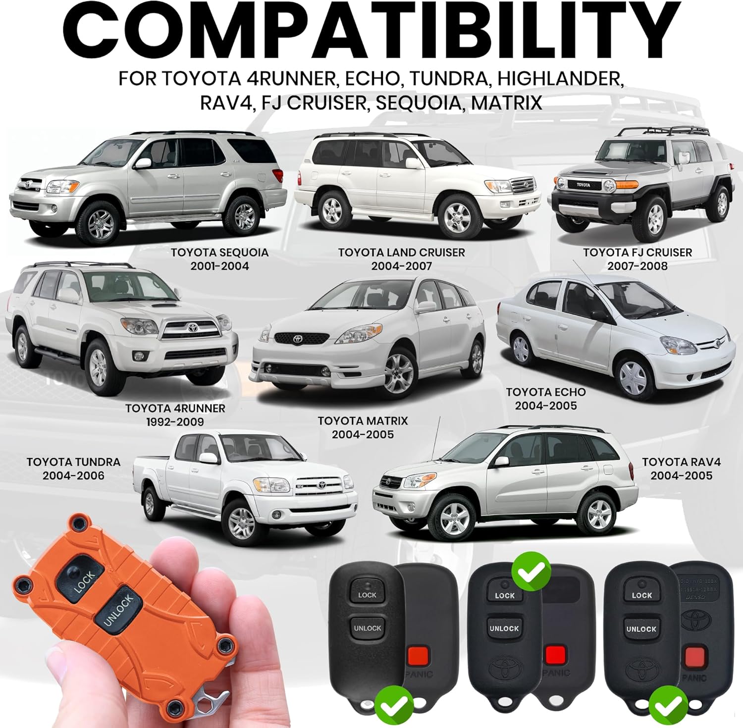 Toyota Key Fob Case Replacement for 4Runner 1992-2009, Tundra 2004-2006, Highlander 2004-2007, Rav4 2004-2005, FJ Cruiser 2007-2008 - (Blaze Orange, 2 Button) - Image 3