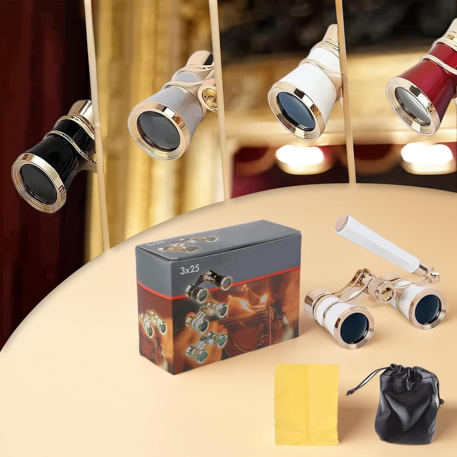 Opera Glasses Binoculars,3X25 Theater Binoculars with Foldable Handle for Adults Kids Women,Small Portable Opera Glasses for Theater and Concert Viewing (White with Handle) - Image 6