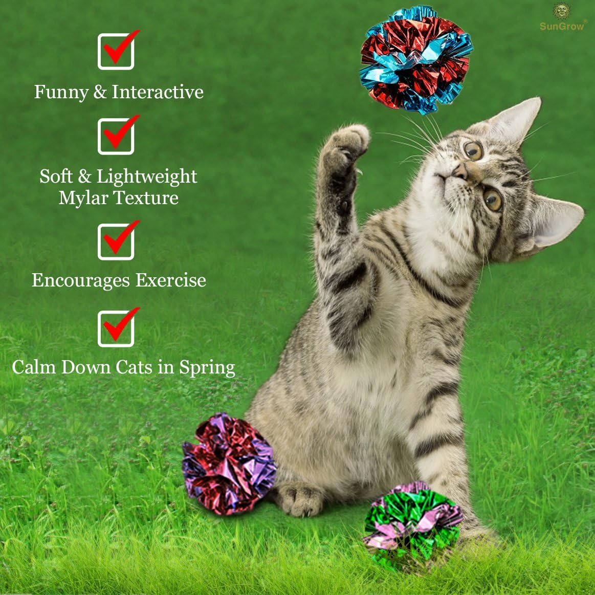 SunGrow 12 Pack Cat Crinkle Balls - 2 Inch Toys for Indoor Pets - Keep Your Feline Energetic & Excited with Vibrant Colors, Lightweight Design for Long-Lasting Fun, Perfect for Playtime - Image 4