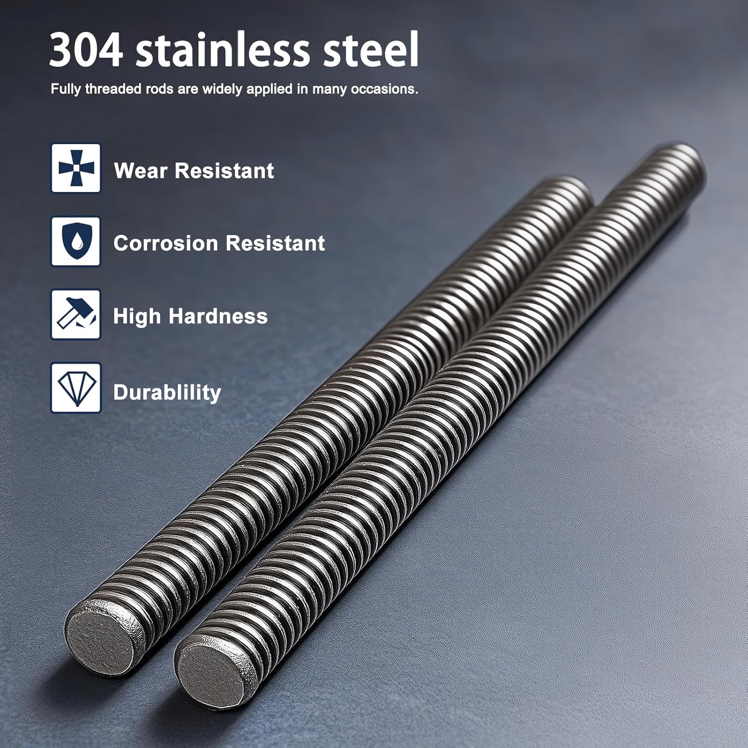 1/4"-28 Fully All Threaded Rod & Studs, 12" Length, 304 Stainless Steel Right Hand Fine Thread Screw for Furniture Anchor Bolts, Clamps, Hangers and U-Bolts 2 Pack - Image 3