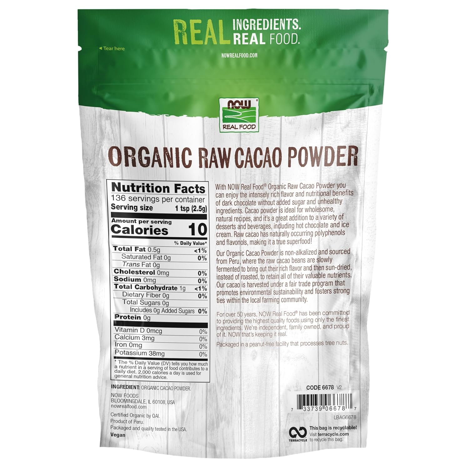 NOW Foods, Organic Raw Cacao Powder, with Polyphenols and Flavonols, Sun-Dried, Intensely Rich Flavor, 12-Ounce (Packaging May Vary) - Image 2