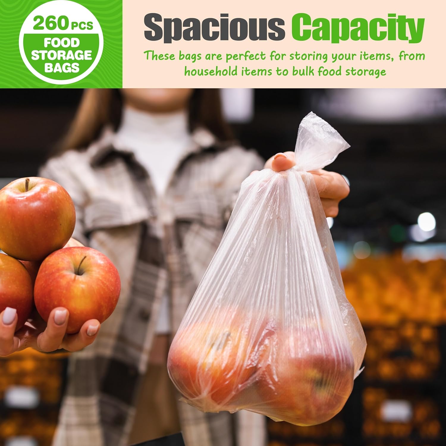 Teivio 260 Count 14" x 18" Plastic Produce Bags on A Roll, Clear Kitchen Disposable Plastic Storage Bags for Bread Fruit Vegetable - Image 6