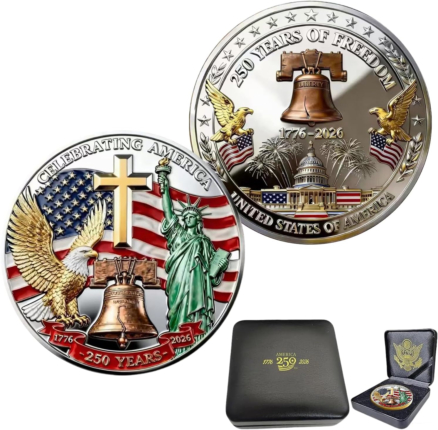 USA 250th Anniversary Challenge Coins Commemorative Coin, American Eagle Patriotic Design, America Merchandise 250 Collectible 250 Anniversary Coin (QQ)