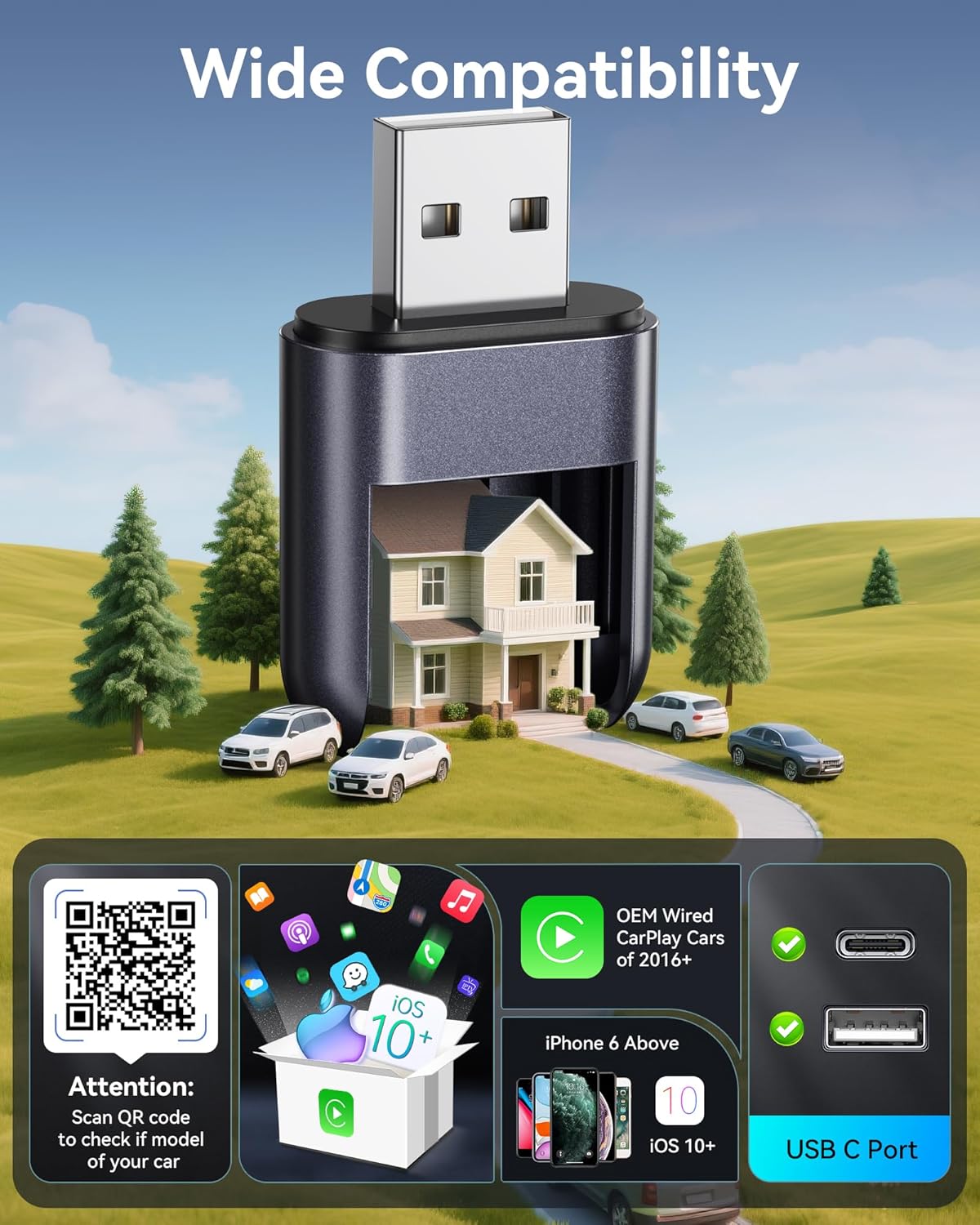 Burnt Sugar Wireless Carplay Adapter for iPhone Newly Upgraded, Ultra-Mini USB Design Wired to Wireless for Apple Car Play, Stable Low-Lag GPS Plug & Play for iOS 10+ & Cars from 2016+ (Starry Sky) - Image 5