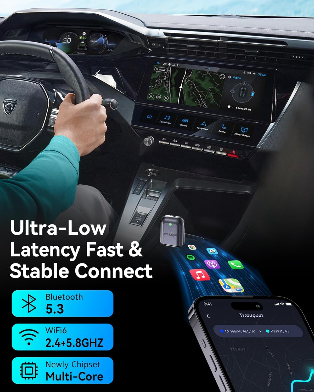 Burnt Sugar Wireless Carplay Adapter for iPhone Newly Upgraded, Ultra-Mini USB Design Wired to Wireless for Apple Car Play, Stable Low-Lag GPS Plug & Play for iOS 10+ & Cars from 2016+ (Starry Sky) - Image 6