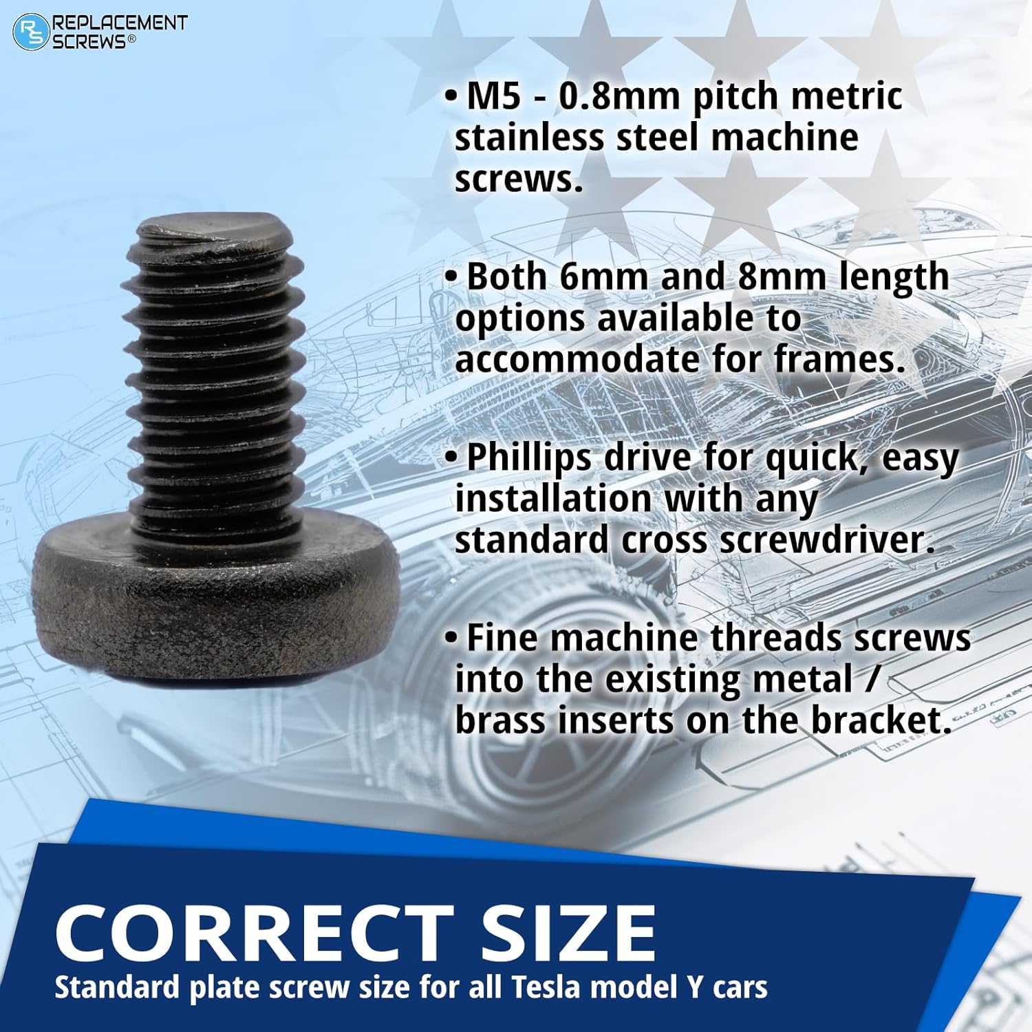 License Plate Screws Compatible with Tesla Model Y (My) - Stainless Steel - Black Oxide - Standard Length - Rear (Pack of 4) - Image 4