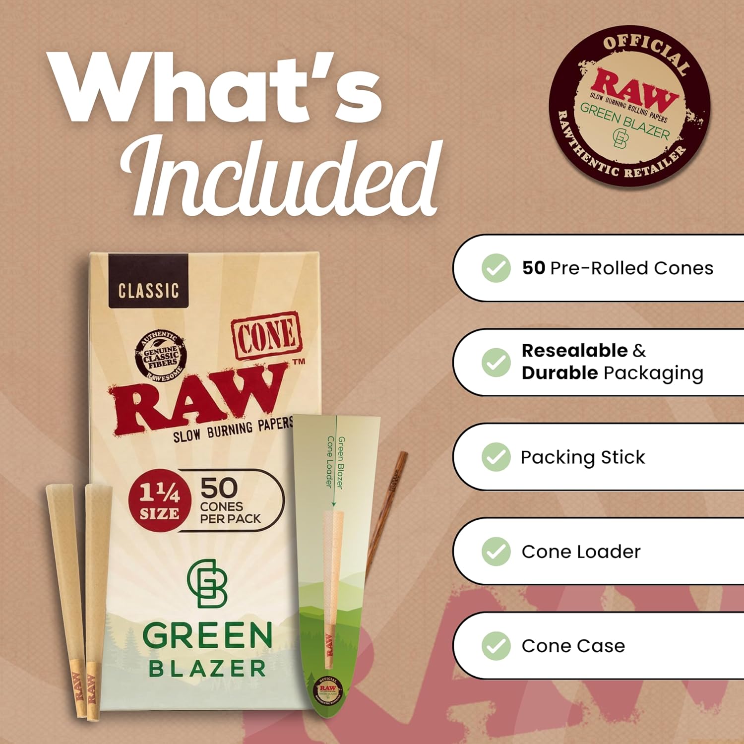RAW Cones 1 1/4 Size: 50 Pack Patented Slow Burning Pre Rolled Rolling Papers & Tips, Classic Raw Paper, 84mm - Image 6