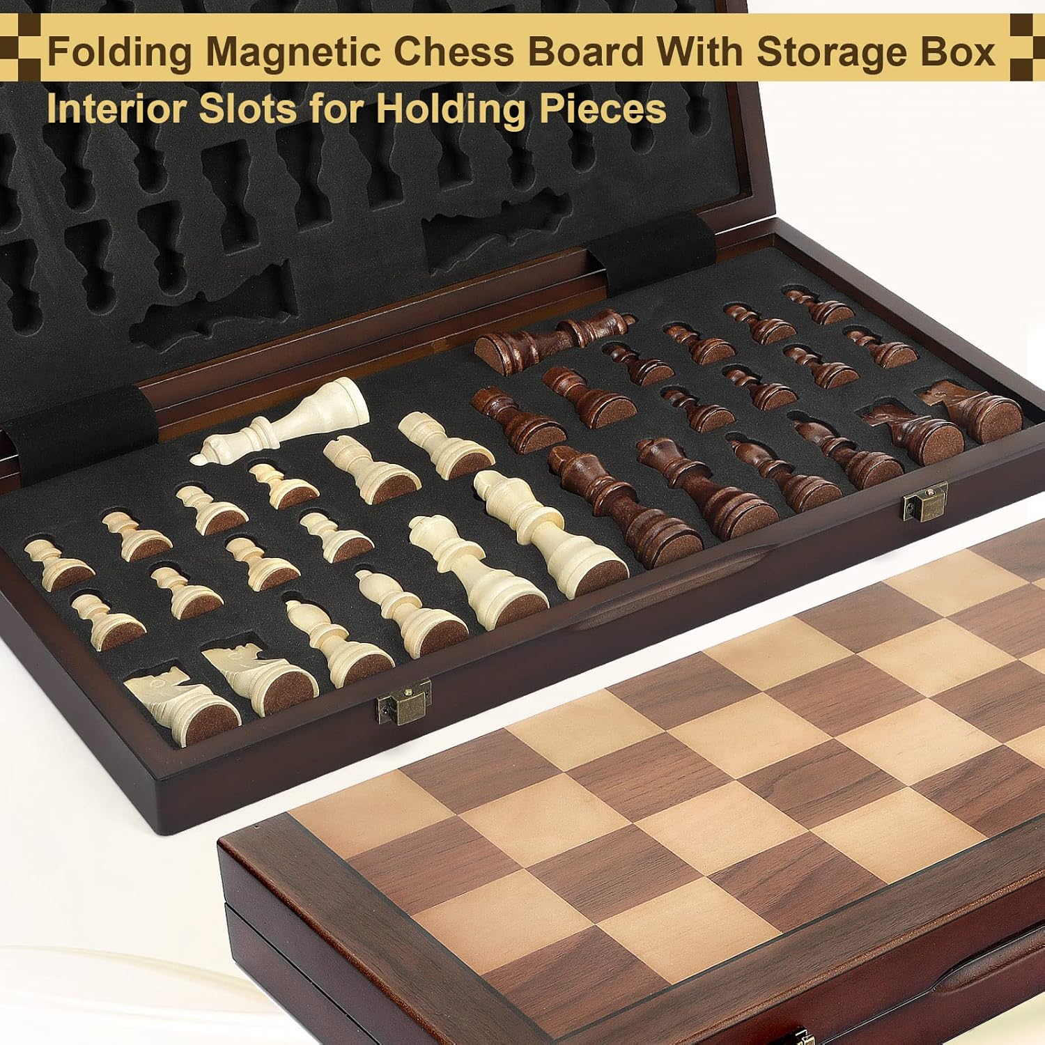 Magnetic Wooden Chess Set for Adults Kids 17'' Chess Board with Handmade Pieces, Folding Portable Travel Unique Chess Sets Game for Tournament Professional Beginner - Image 8