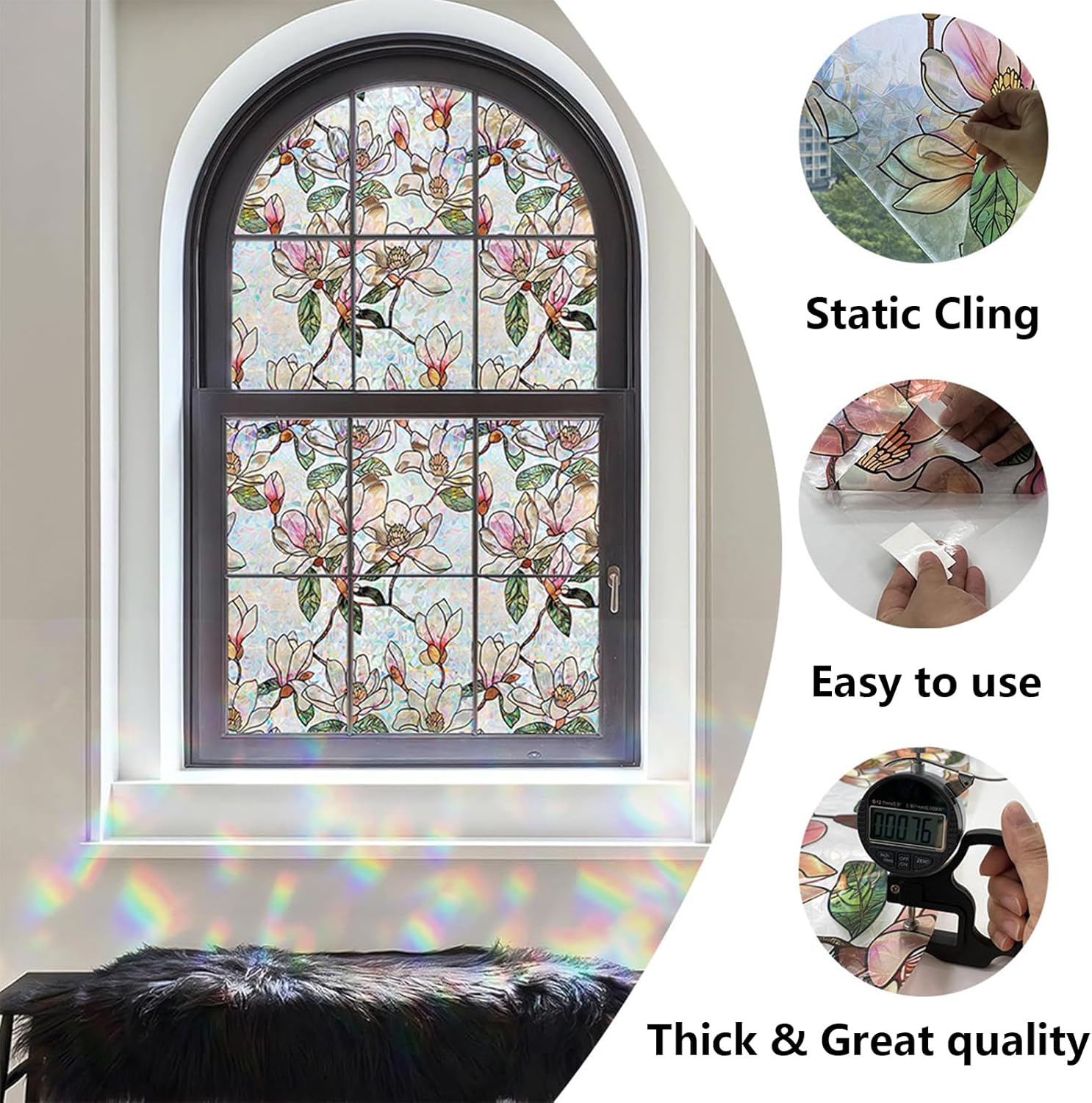 Window Privacy Film Stained Glass Window Film Decorative, Static Cling Rainbow Window Cling, Heat Control Non-Adhesive for Bathroom Home Door 17.5" x 78.7" - Image 5