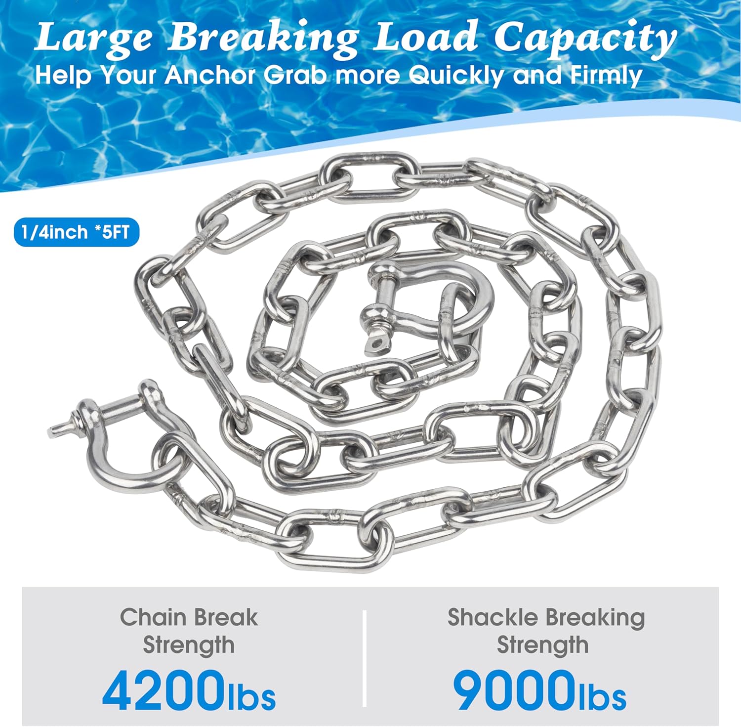 itayak Boat Anchor Chain, 316 Stainless Steel Marine Grade Anchor Lead Chain with Dual 5/16 Inch Lock Ring Shackles for Boats, Works with Different Anchors - Image 2
