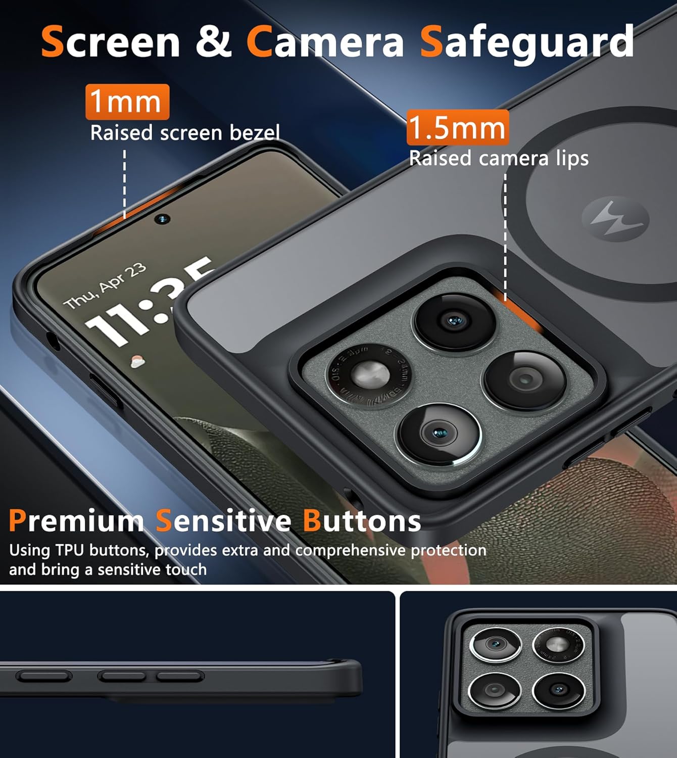 FNTCASE for Motorola Edge-2025 Magnetic Case: Matte Textured Military Grade Drop Protection Translucent Cell Phone Cover - Slim Rugged Durable Shockproof Protective Bumper Phonecase(6.6 inch/Black) - Image 6