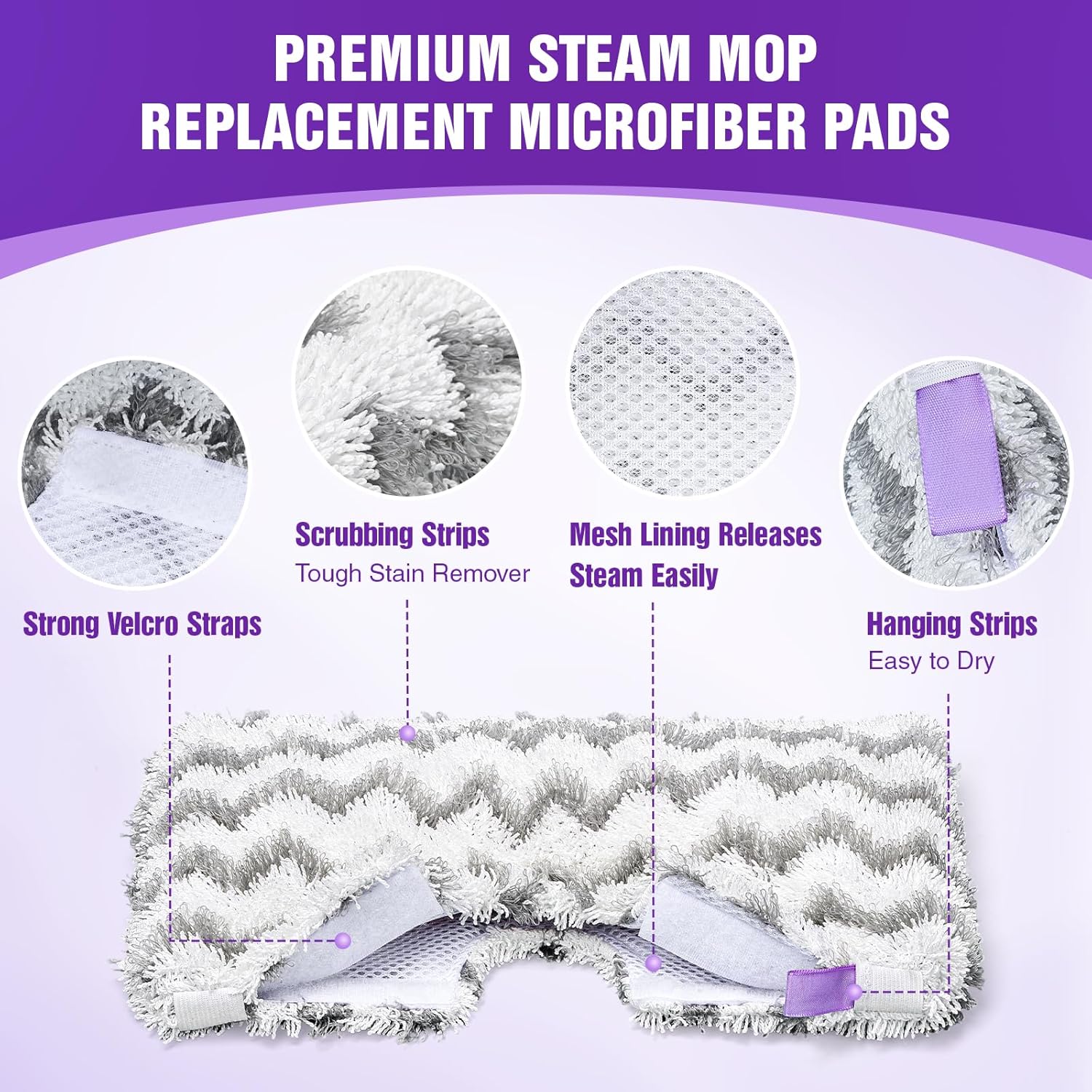 S3501 S3601 Steam Mop Replacement Pads Compatible with Shark Steam Pocket Mops S3501 S3601 S3550 S3801 S3901 S3601D S3801CO S3901D S3455K S2902 SE450, Washable Microfiber Mop Pads Reusable, 3 Pack - Image 2