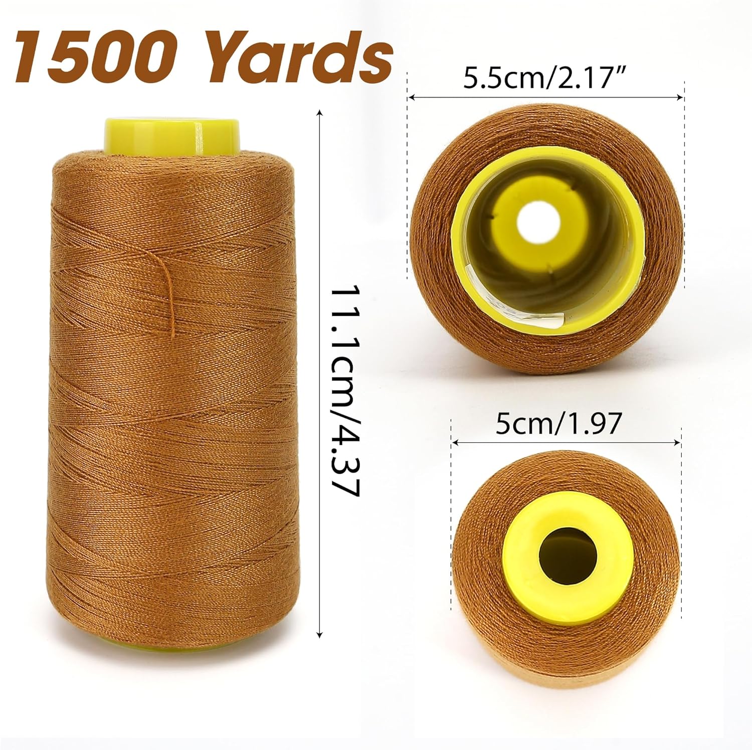 1500 Yards Jean Thread for Sewing Machine, Denim Thread 20s/2 Heavy Duty Strong Thick Bonded Cone Spools for Blue Jeans Shoes Bag Canvas Leather Nylon Hand Sewing 100% Polyester, Gold Color - Image 2