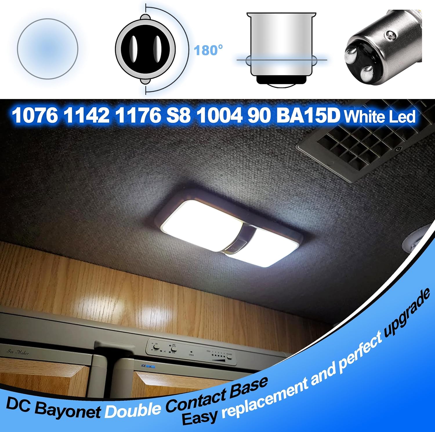Heifymi BA15D 12V, 1076 1142 1176 S8 1004 90 LED Bright White 6000K, 3W DC Bayonet Bulb Double Contact for RV Camper Trailer Boat Interior Marine Lights,3 Pack - Image 4