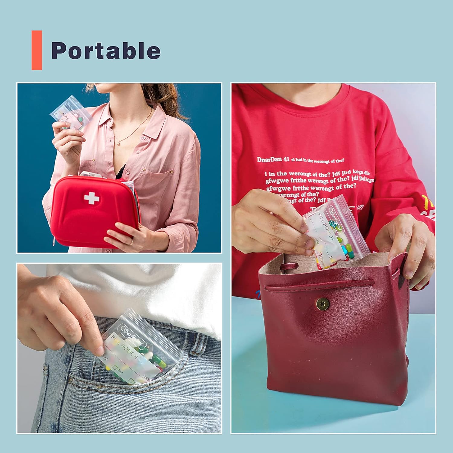 Serfeymi Pill Bags for Travel Pill Pouch Organizer Pack of 540 BPA Free 3 x 2.75 inch Reusable Pill Pouches for Medicine with Write on Label & Zipper Seal Waterproof AM PM Pill Baggies for Supplements - Image 7