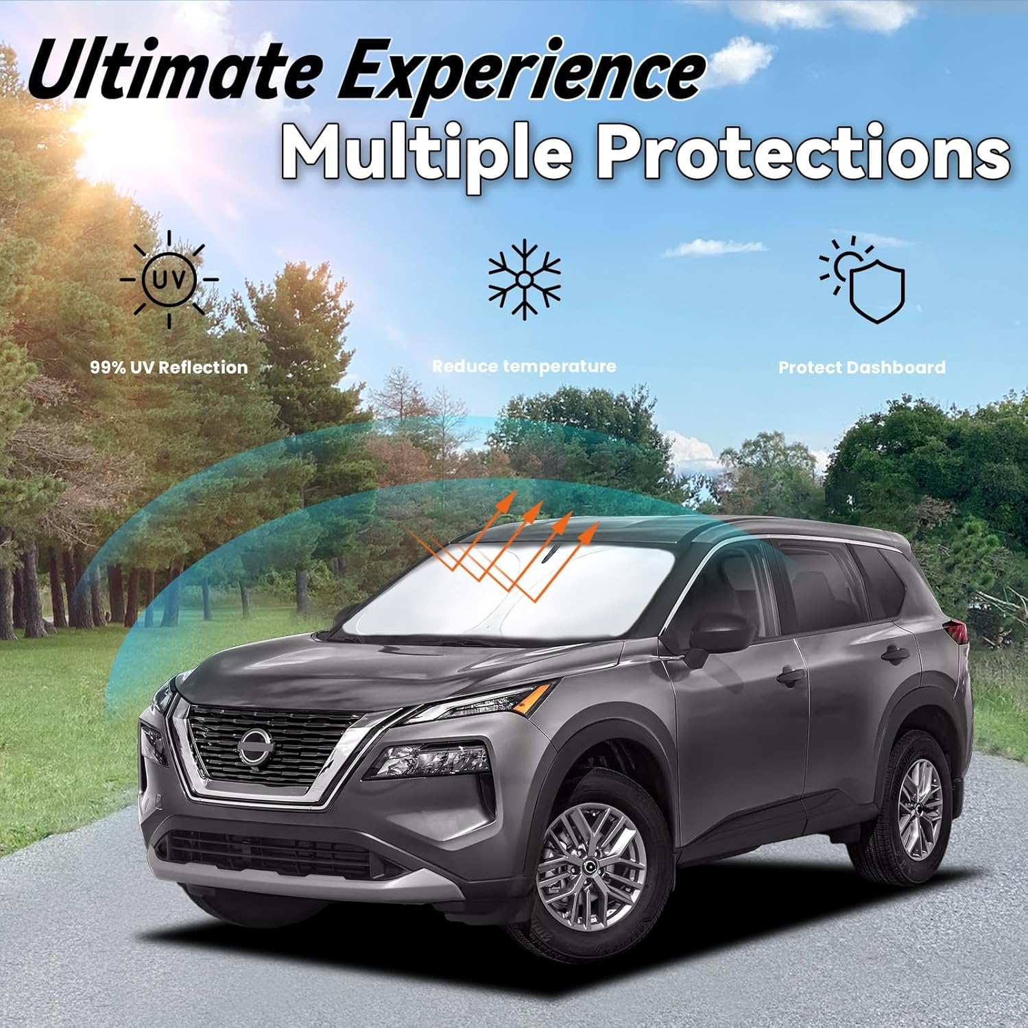 Windshield Sun Shade for 2024 2025 2026 Nissan Rogue(Not for Rogue Sport), Car Front Window Sunshade with 240T Sun Visor Protector Blocks UV Rays Heat Sun Shield Accessories - Image 2