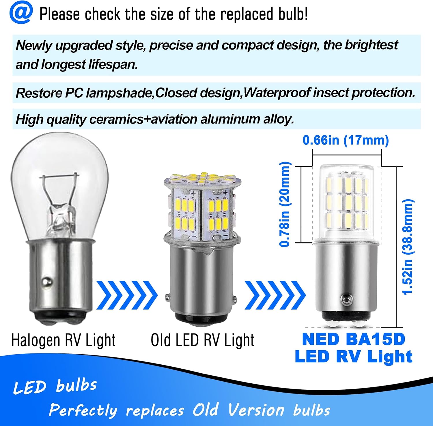 Heifymi BA15D 12V, 1076 1142 1176 S8 1004 90 LED Bright White 6000K, 3W DC Bayonet Bulb Double Contact for RV Camper Trailer Boat Interior Marine Lights,3 Pack - Image 5