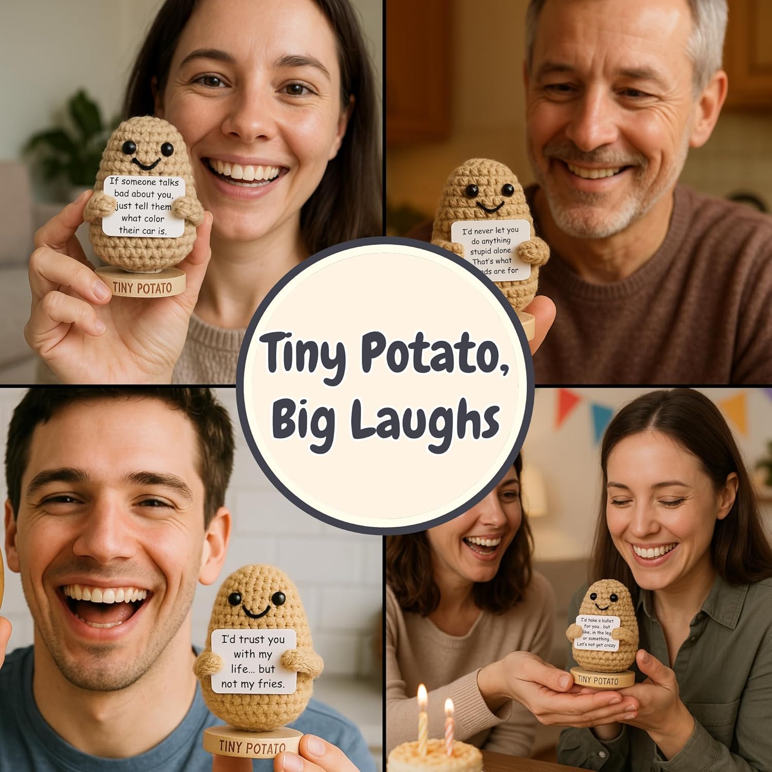 Funny Friendship Gift - Tiny Potato Crochet W/ 30 Sassy Messages for Women Friends Bestie BFF Coworker - Best Friend Birthday Gifts for Women, Sister Birthday, College Graduation Present Idea for Her - Image 3