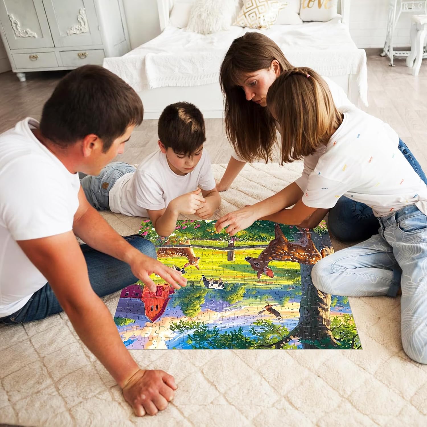 300 Pieces Puzzles for Adult Jigsaw Puzzle 300 Piece Children Elderly Puzzle Deer Cow Farm Puzzle Gift for Mom Dad Family Friend Family Activity Games Home Decor Wall Art 20.5x15IN - Image 6