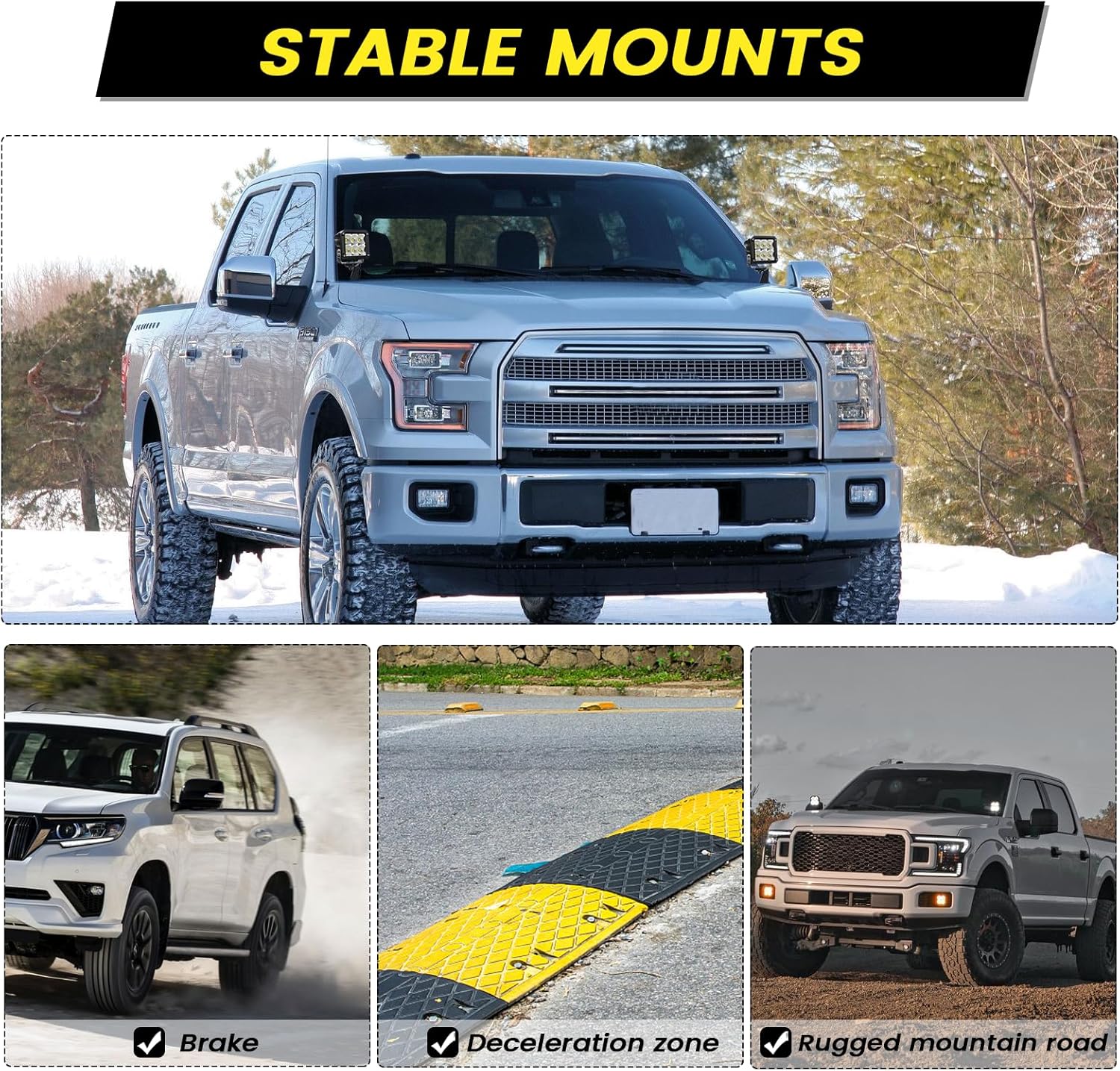 F150 Front A-Pillar Light Mount Hood Hinges - Ditch Light Brackets, Raptor Engine Heavy Duty LED Pods Work Light Mount Compatible with Ford F150 2004-2014 Ford 1st Gen SVT Raptor - Image 4