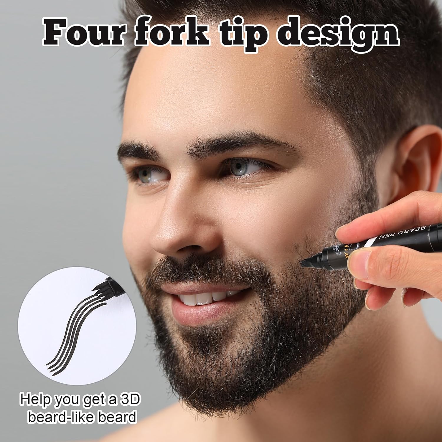 Beard Pen Filler for Men - Barber Styling Grooming Pencil - Gifts for Men Boyfriend Husband Couple, Anniversary Birthday Wedding Christmas Gifts, Beard Pencil Filler for Man And Beard Brush (BLACK) - Image 4