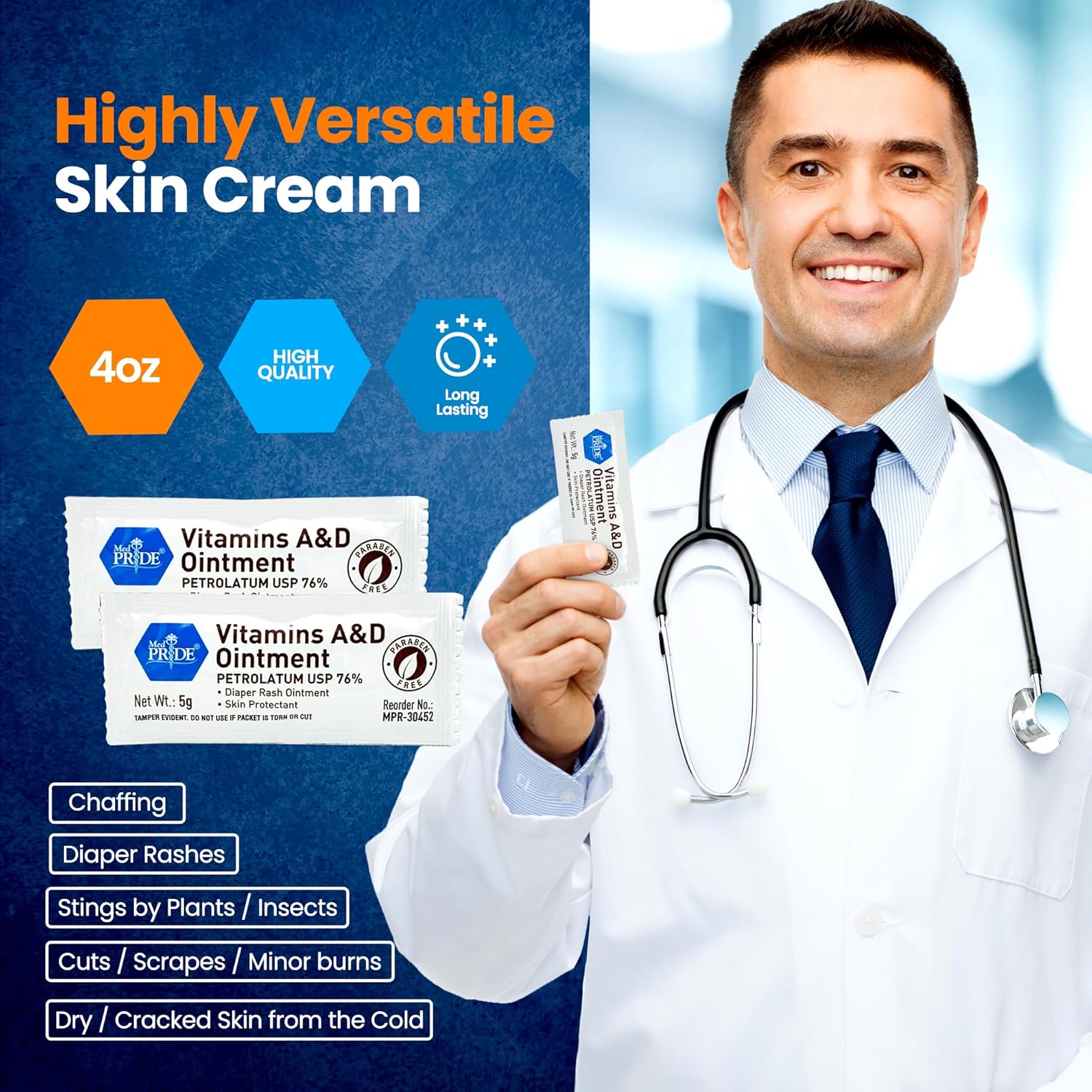 MED PRIDE Vitamins A&D Ointment Packets for Skin Relief -Vitamin A & D Skin Protectant Ointment, 5g Packets, 144-Count, for Body Chaffing, Diaper Rash, Cuts, Dry-Cracked Hands/Feet/Face - Image 5