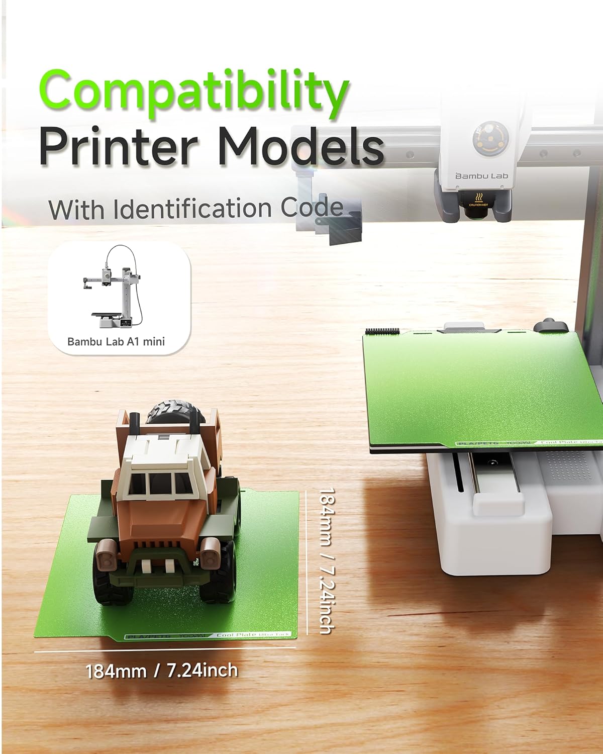 YOOPAI Cold Low Temperature Build Plate for Bambu Lab A1 Mini, 184x184mm Double Sided Room Temperature Print, 3D Printer Bed Platforms with UltraTack Coating for BambuLab A1 mini 3D Printers(Green) - Image 8