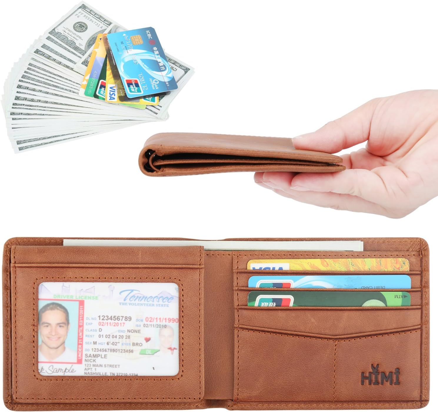 Wallet for Men-Genuine Leather RFID Blocking Bifold Stylish Wallet With 2 ID Window - Image 2