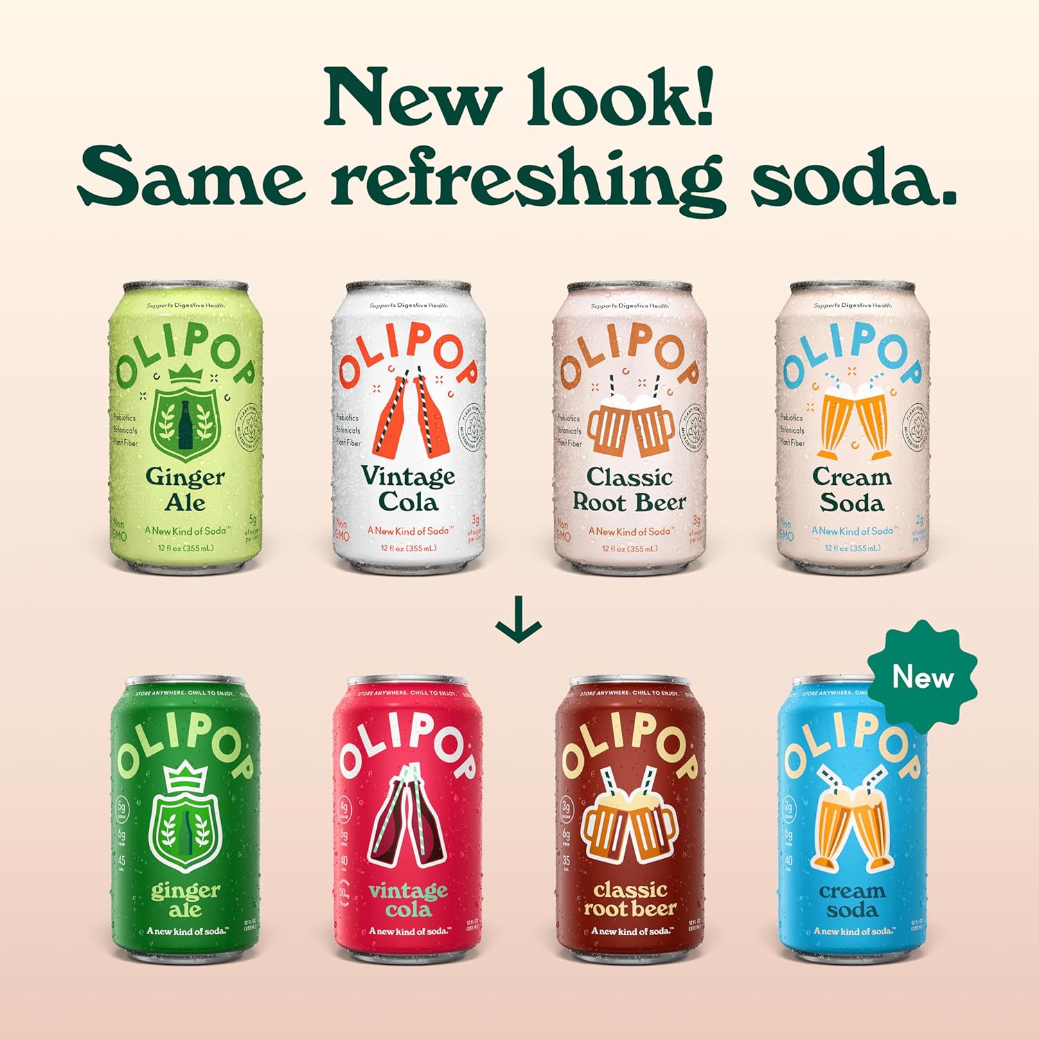 OLIPOP Prebiotic Soda Pop, Classic Soda Variety, Pantry Pack Packed with Prebiotics, Fiber, and Botanicals, Gluten Free, GMO Free, 12oz (12-Cans) (Packaging May Vary) - Image 3