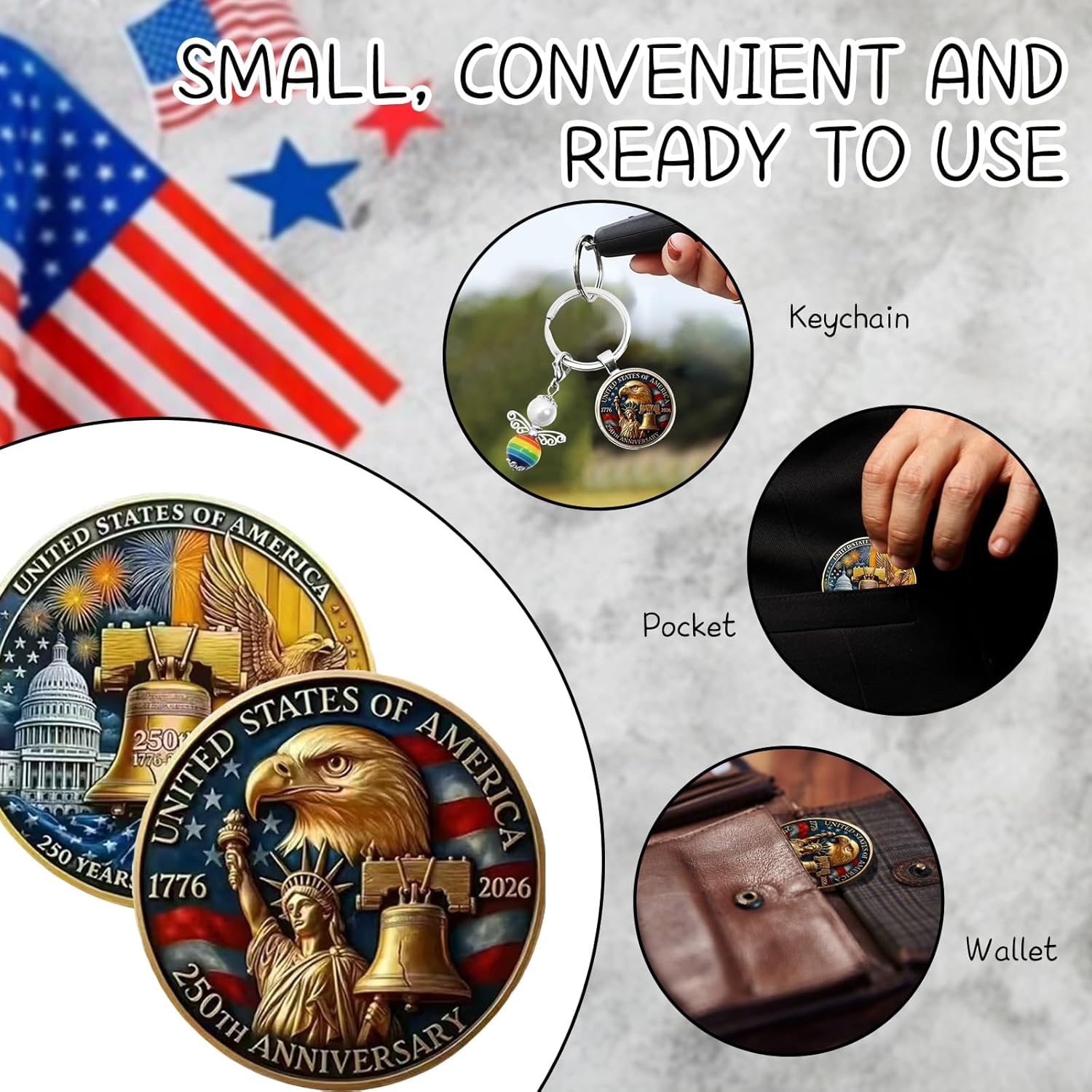 USA 250th Anniversary Challenge Coins Commemorative Coin, American Eagle Patriotic Design, America Merchandise 250 Collectible 250 Anniversary Coin (QQ) - Image 5