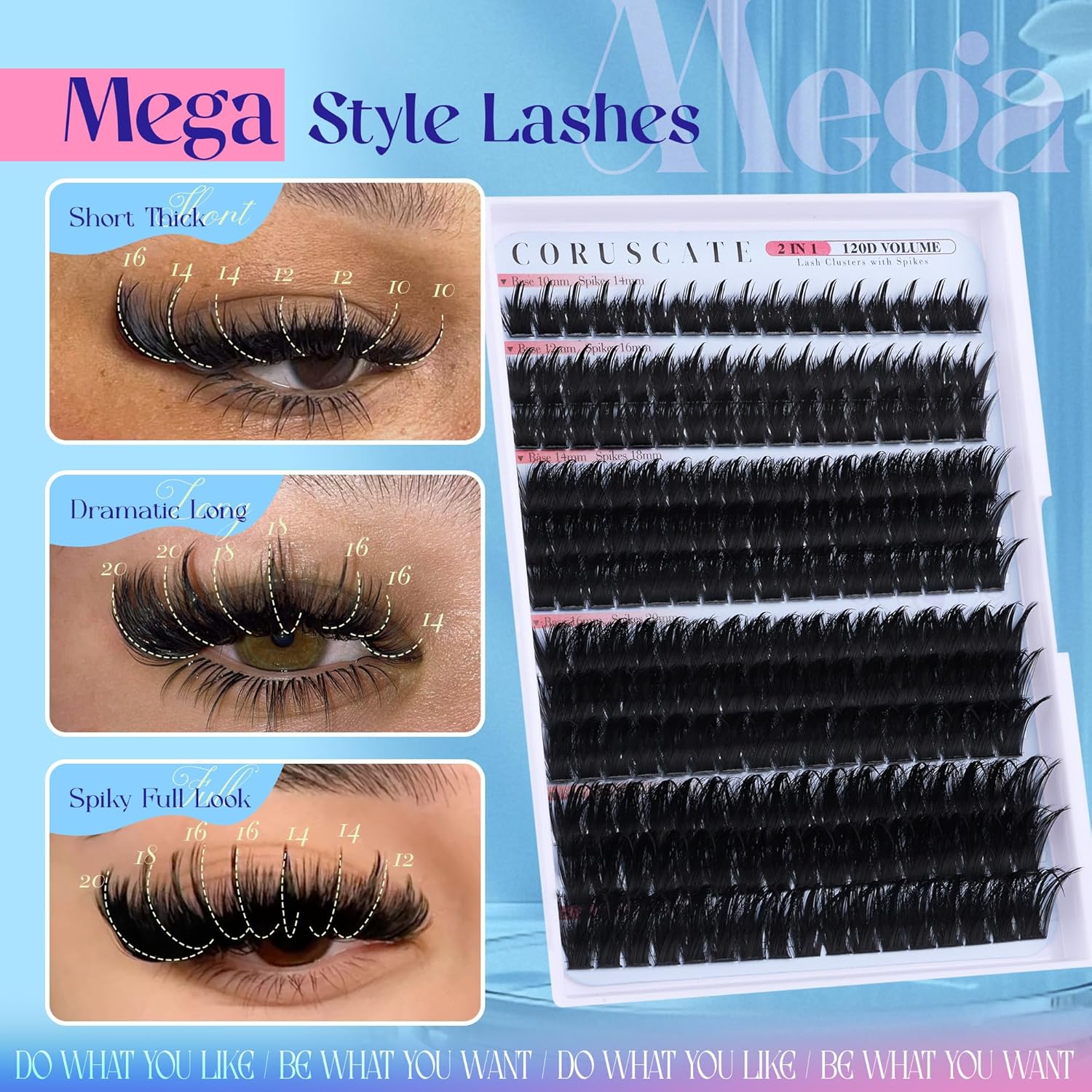 CORUSCATE Spiky Lash Clusters Wispy Cluster Eyelash Extensions Mink Strip Lashes 120D Volume Mega Style Spikes Eyelashes Manga Individual Lashes Clusters Salon Look Fairy Lash Extension - Image 3