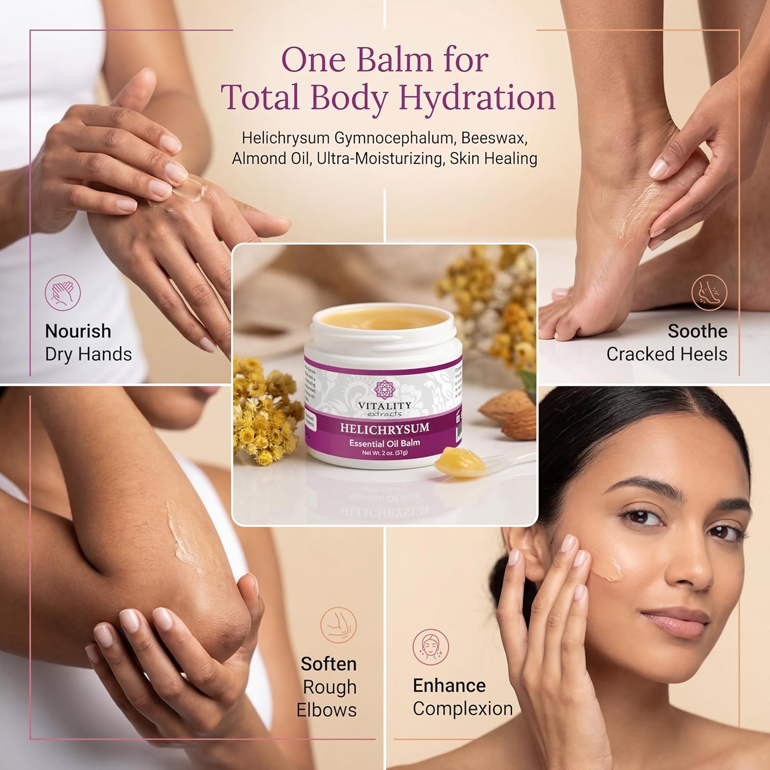 Vitality Extracts Helichrysum Balm - 2oz, Helichrysum Gymnocephalum, Beeswax, Almond Oil, Ultra-Moisturizing, Skin Healing, Full Body Hydration - Image 4