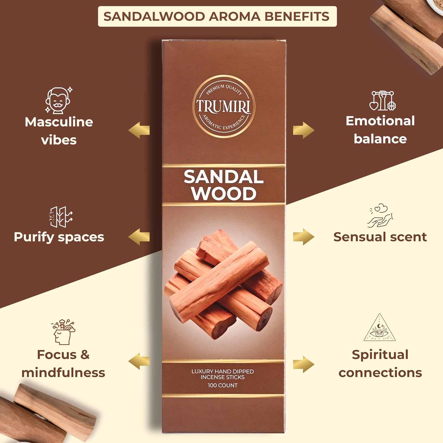 Sandalwood Incense Sticks - Pack of 100 Insence-Sticks - Made with Natural Incienso De Sandalo - Non Toxic Inscents Indian Spiritual Agarbatti Insense - Image 3