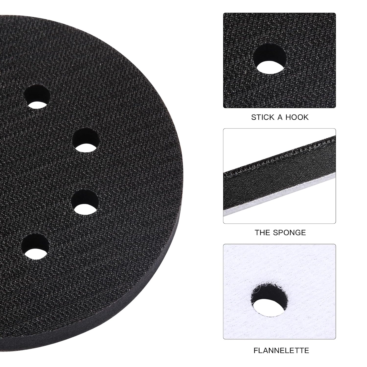 6 Pack 5 Inch 8 Hole Foam Sanding Pads, Soft Density Interface Pad, Hook and Loop Sponge Cushion Buffer Backing Pad Replacement for Orbital Sander - Image 5