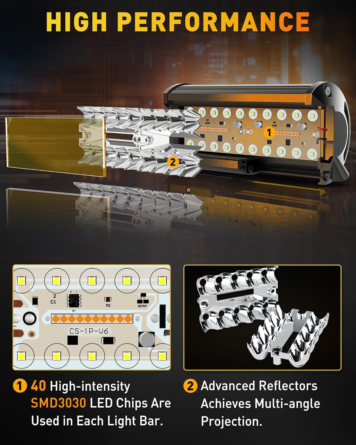 NAOEVO 7 Inch LED Light Bar, White Amber Offroad Fog/Driving Lights LED Pods with Strobe/Memory Function, 2 Leads Wiring Harness Included, Work for Truck Boat ATV UTV, 2-Pack (6 Modes) - Image 4